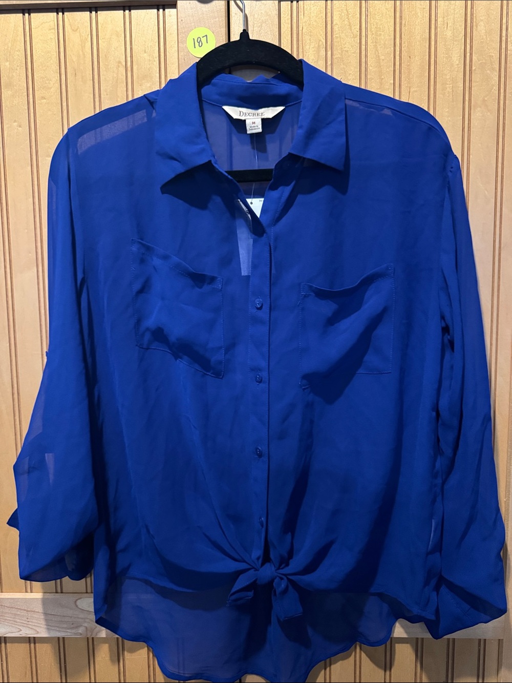 Decree Women's Cobalt Blue Sheer Button-Front Tie Shirt